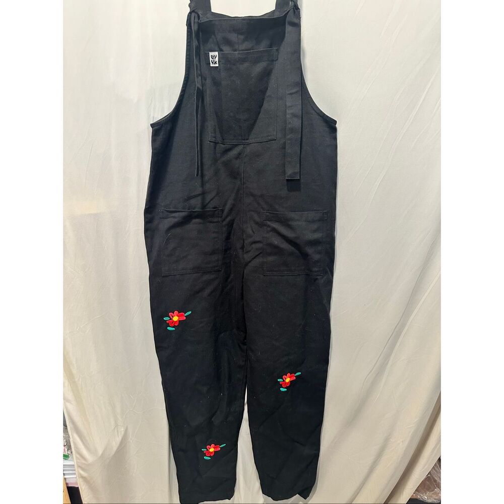 Lucy & Yak Organic Cotton Romper Black Embroidered Floral Boho Overalls Womens U